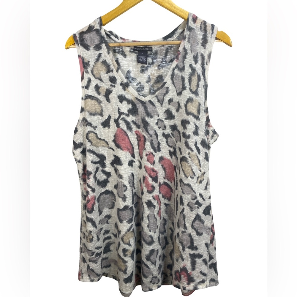 Chelsea & Theodore Animal Print V-Neck Tank Top XL Lightweight Long